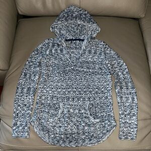 Juniors SWEATER KNIT COTTON HOODIE PULLOVER sz XS navy/white V-neck long sleeve